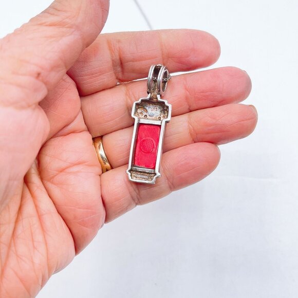 Vintage Sterling Silver & Red Stone Pendant Necklace - Picture 4 of 5